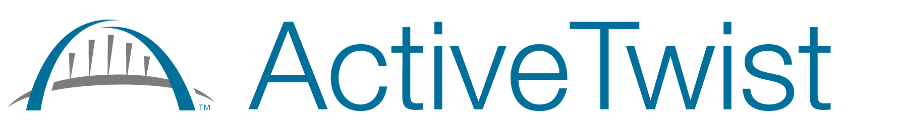 Wide Active Twist logo with bridge mark and wordmark in blue and gray.